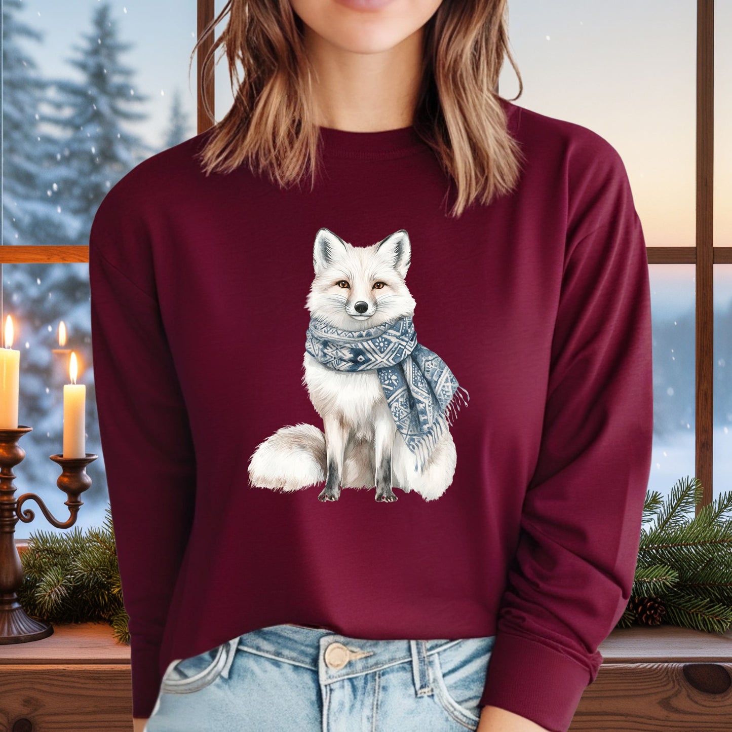Nordic Winter White Wolf Long Sleeve Tee