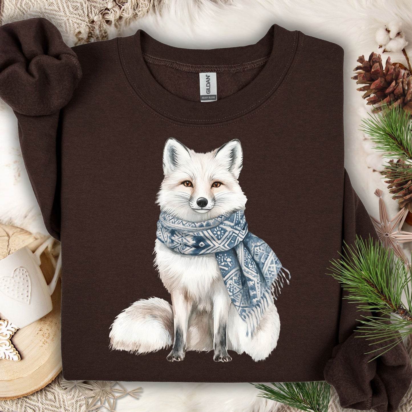 Nordic Winter White Wolf with Scarf Sweatshirt