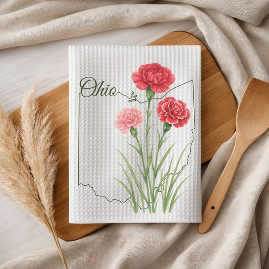 Ohio State Flower Tea Towel — Scarlet Carnation