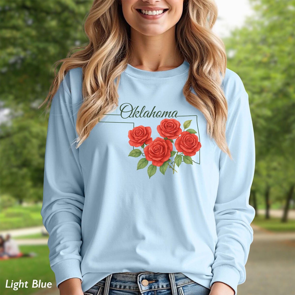 Oklahoma State Flower Long Sleeve Tee - Oklahoma Rose