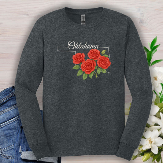 Oklahoma State Flower Long Sleeve Tee - Oklahoma Rose