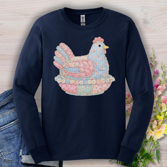 Pastel Faux Patchwork Hen Long Sleeve Tee