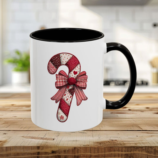 Patchwork Candy Cane Bow Mug (11/15oz)