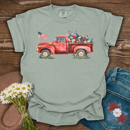 Patriotic Pickup Truck with Flowers T-Shirt