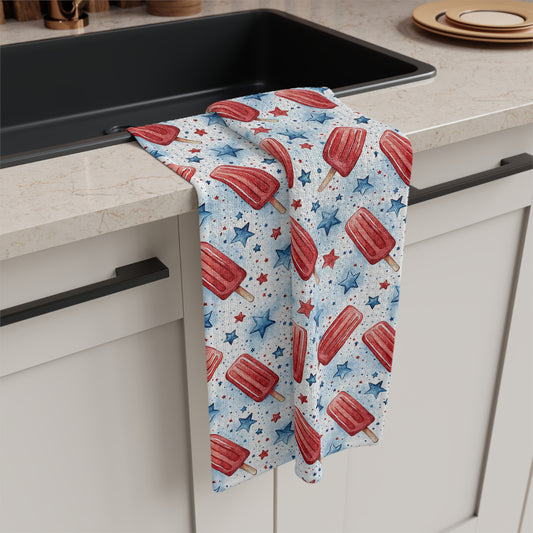 Patriotic Red Popsicle & Stars Microfiber Tea Towel