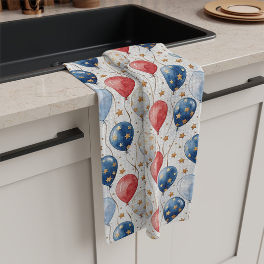 Patriotic Red White & Blue Balloons Microfiber Tea Towel