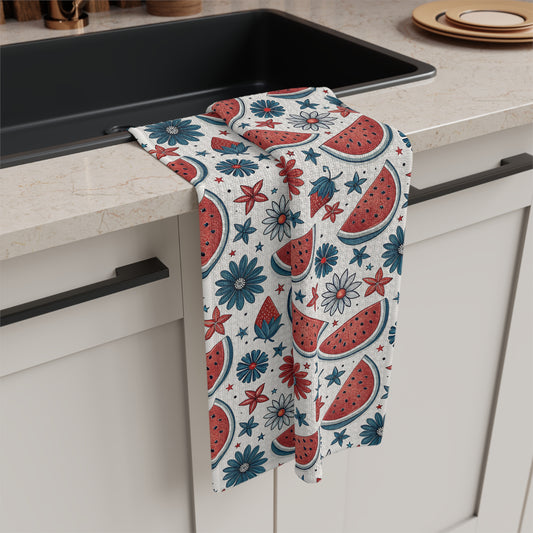 Patriotic Watermelon Floral Microfiber Tea Towel