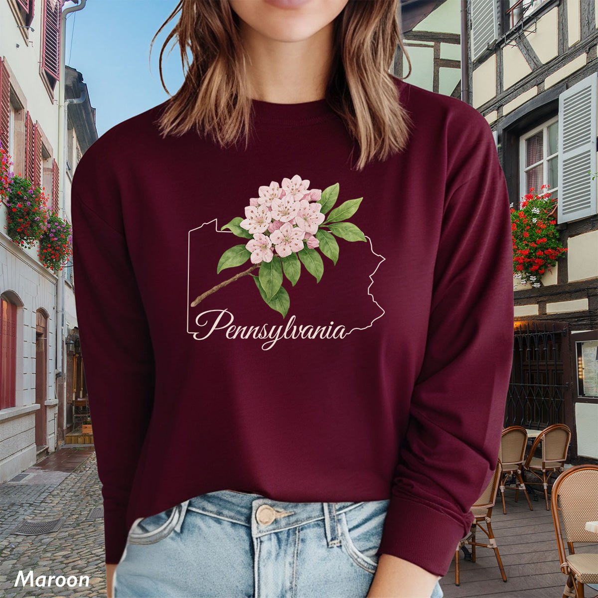 Pennsylvania State Flower Long Sleeve Tee - Mountain Laurel