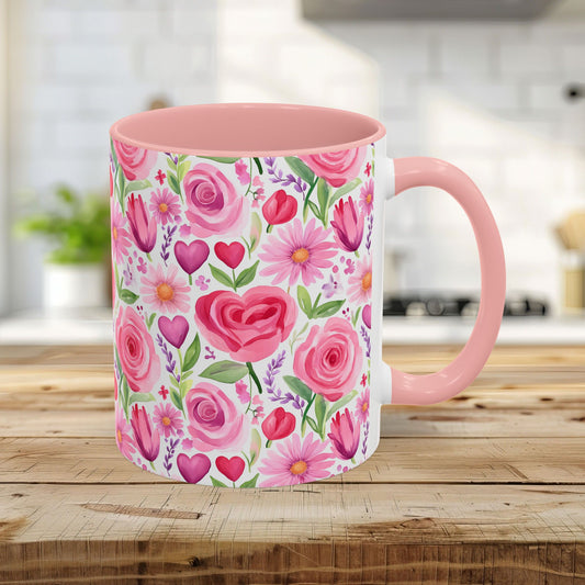 Pink Rose & Tulip Heart 11 & 15 oz. Mug