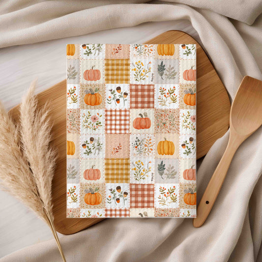 Pumpkin & Floral Gingham Fall Tea Towel