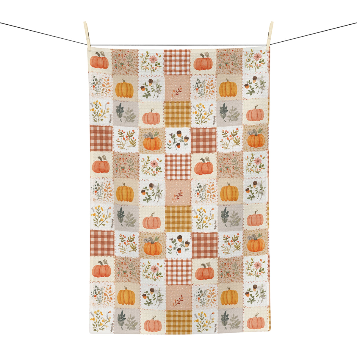 Pumpkin & Floral Gingham Fall Tea Towel