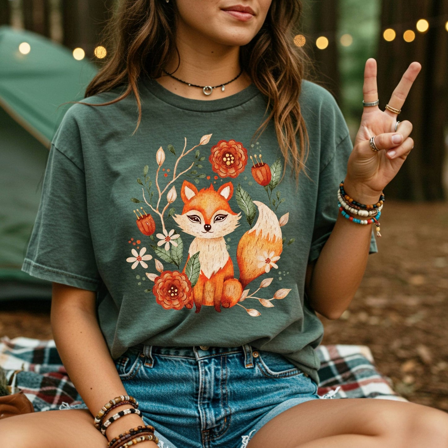 Rustic Folk Art Fox Tee
