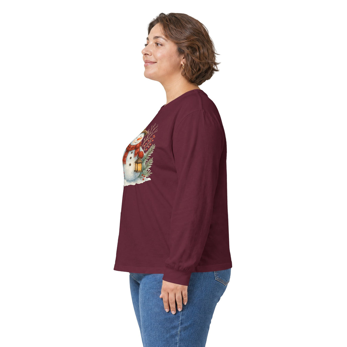 Rustic Snowman with Lantern Long Sleeve Tee