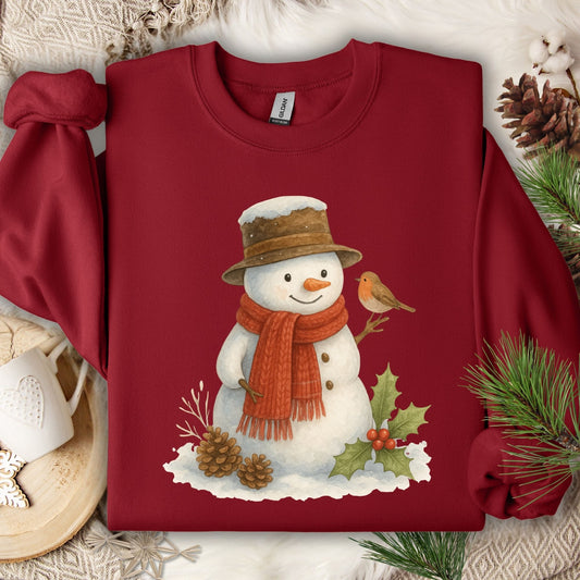 Rustic Snowman with Sparrow Sweatshirt