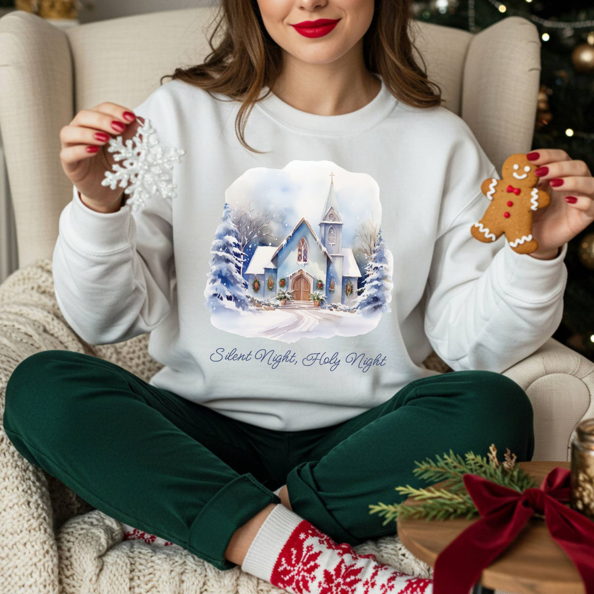 Silent Night Snowy Chapel Sweatshirt