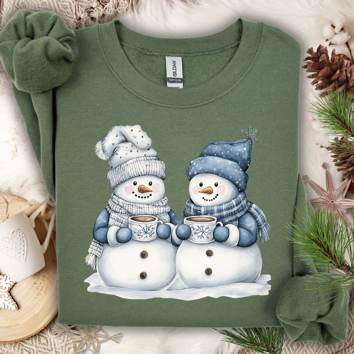 Snow Couple with Hot Chocolate Design
