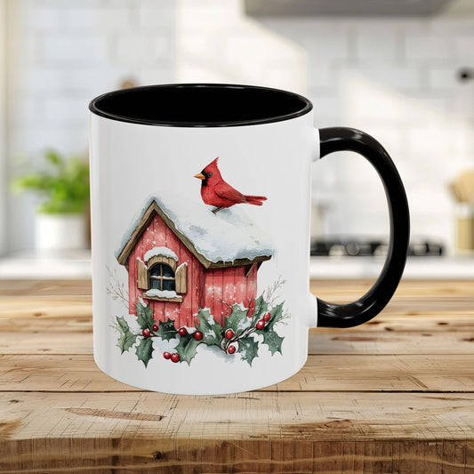 Snowy Christmas Cardinal Birdhouse Mug (11/15oz)