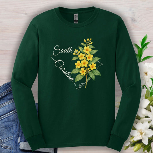 South Carolina State Flower Long Sleeve Tee - Yellow Jessamine