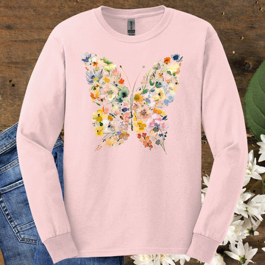 Spring Floral Butterfly Long Sleeve Tee