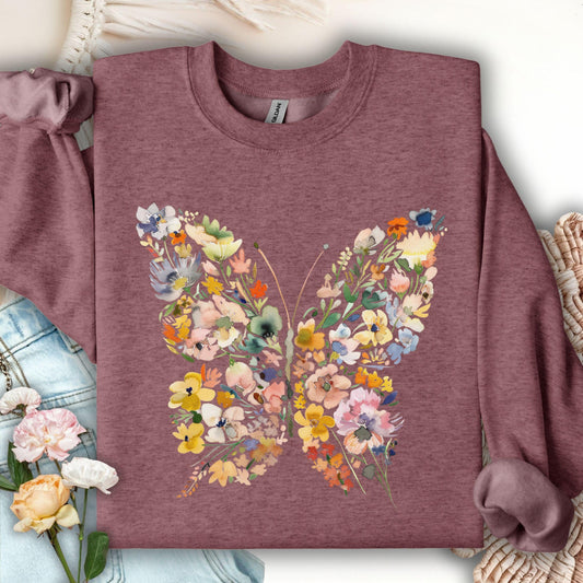 Spring Floral Butterfly Sweatshirt