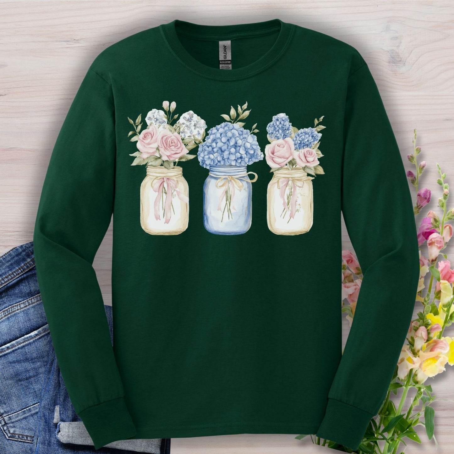 Spring Mason Jar Florals Long Sleeve Tee
