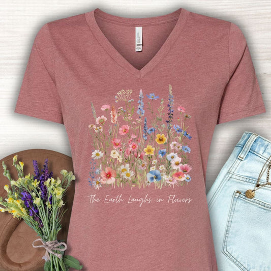 The Earth Laughs in Flowers V-Neck T-Shirt