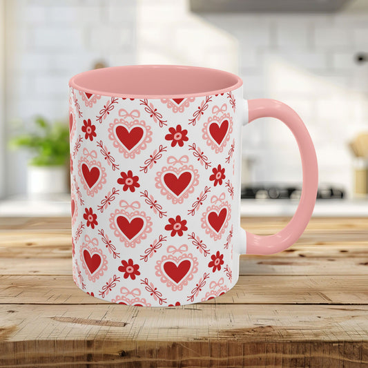 Valentine Heart & Ribbons Pattern 11 & 15 oz. Mug
