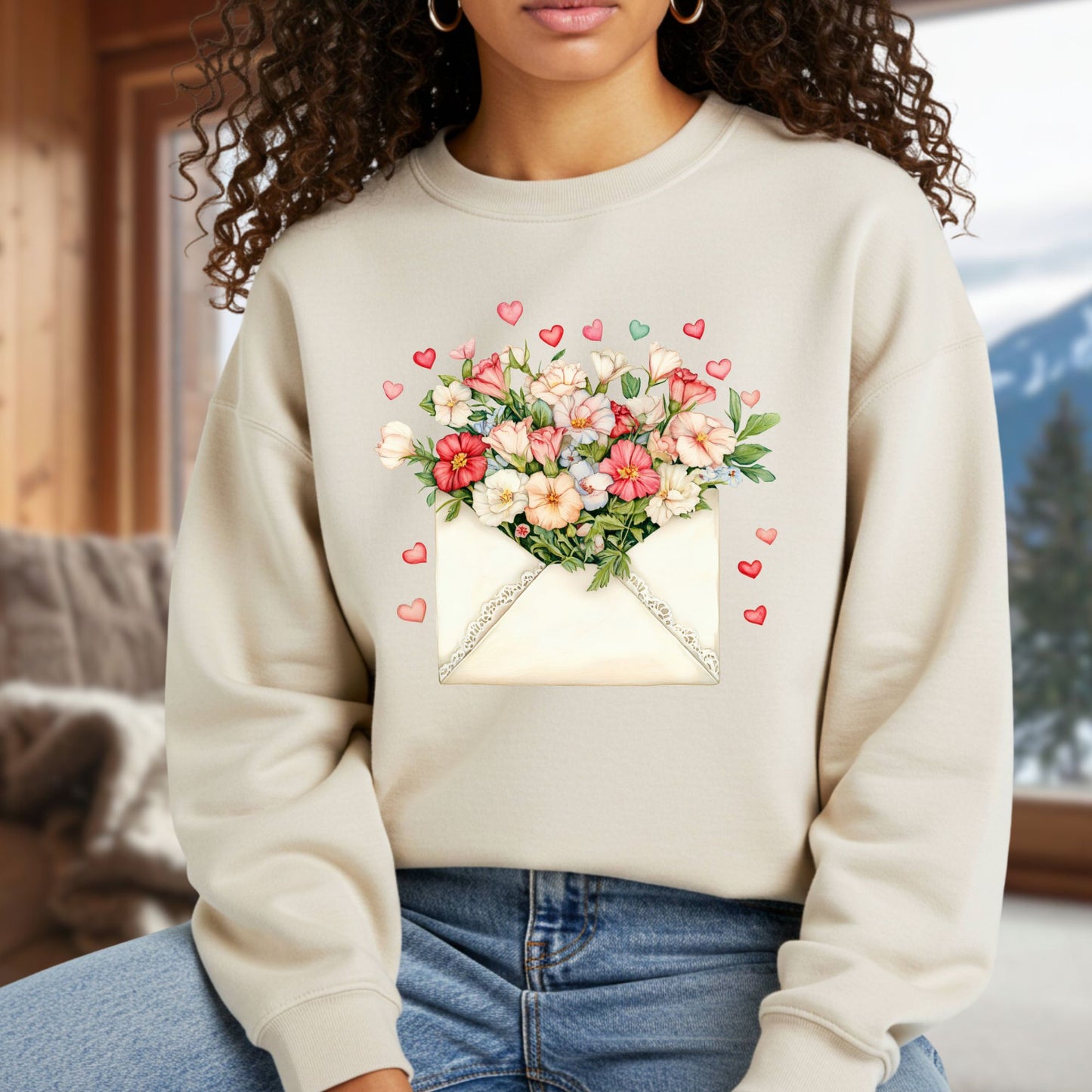 Valentine's Cream Floral Love Letter Sweatshirt