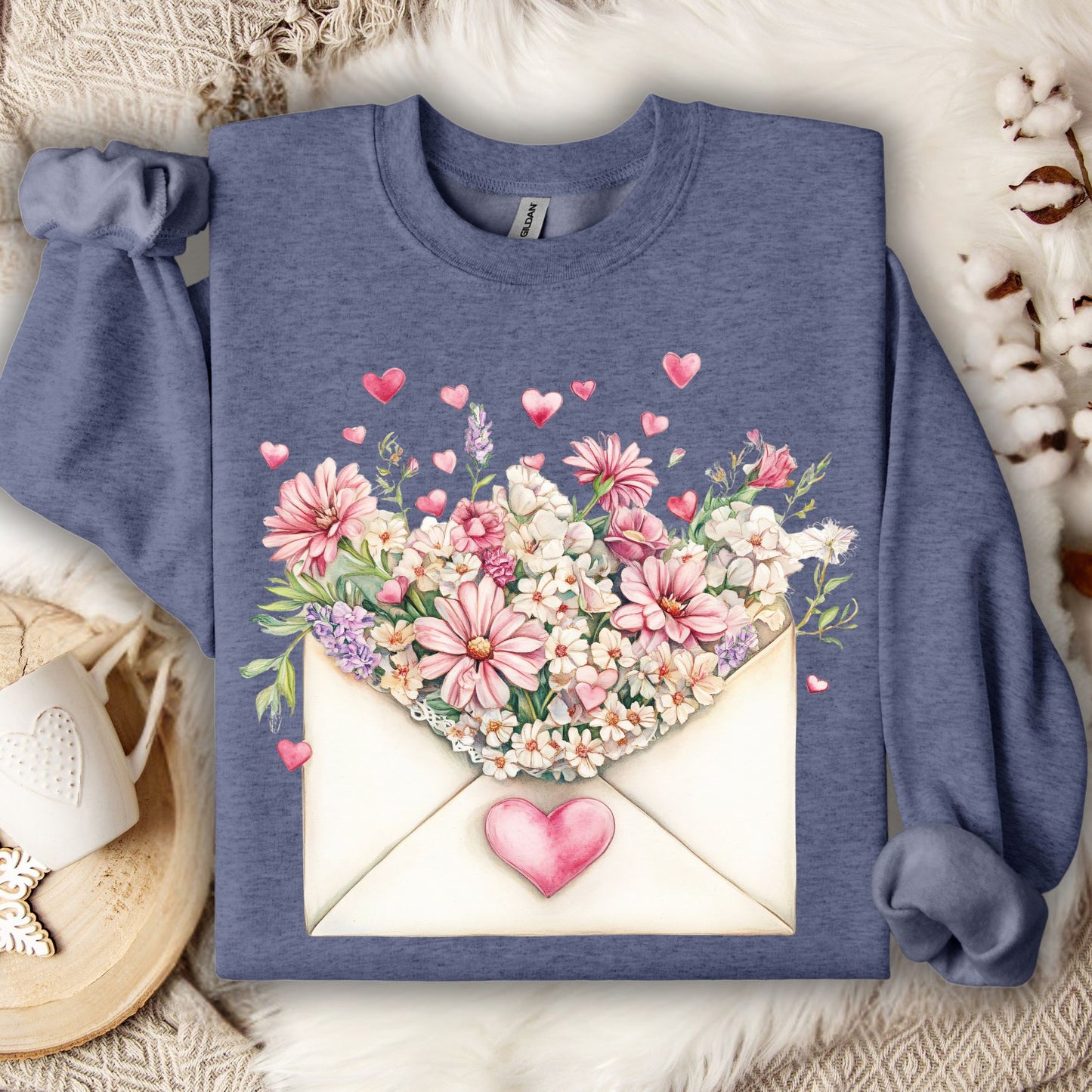 Valentine's Pink Vintage Floral Envelope Sweatshirt