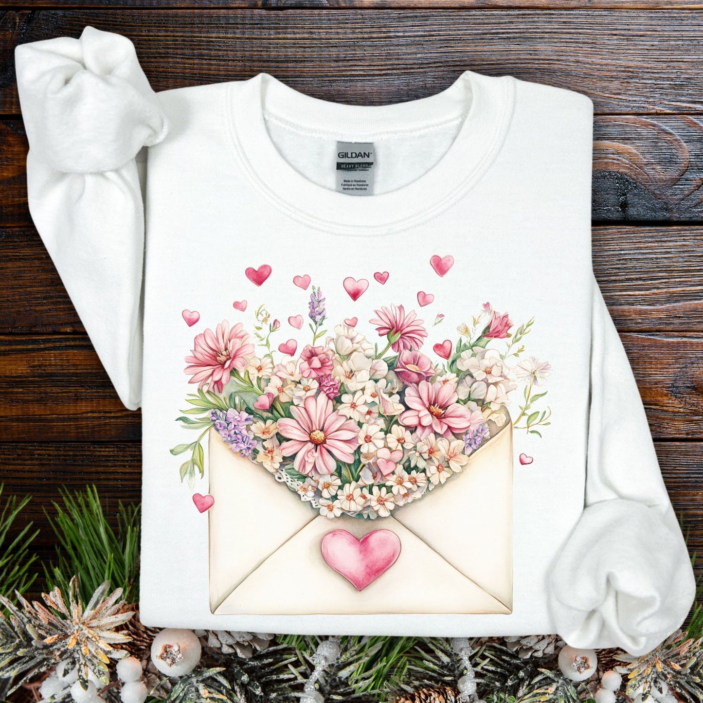 Valentine's Pink Vintage Floral Envelope Sweatshirt