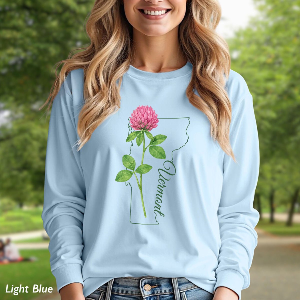 Vermont State Flower Long Sleeve Tee — Red Clover Outline Tee
