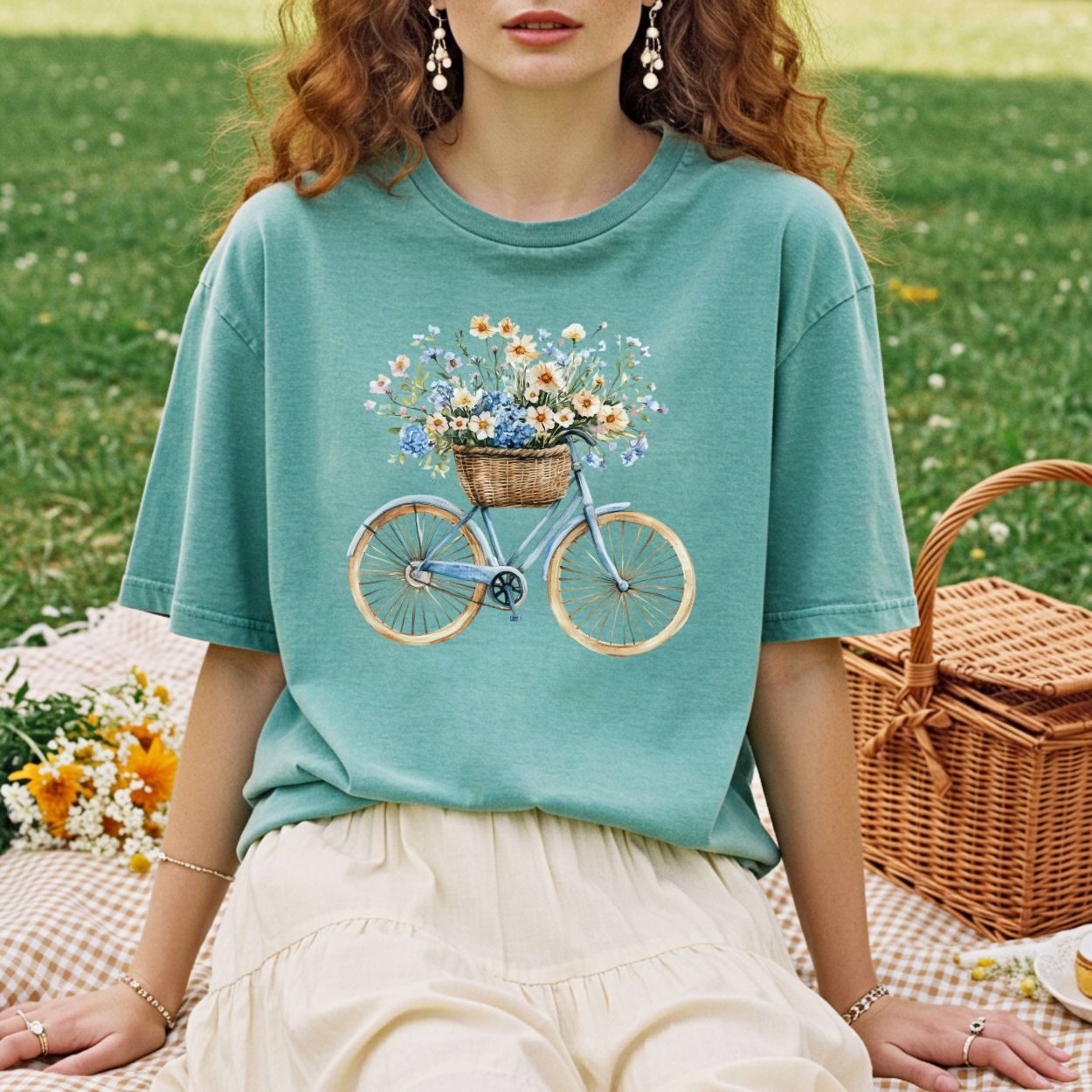 Vintage Bicycle with Basket of Wildflowers T-Shirt