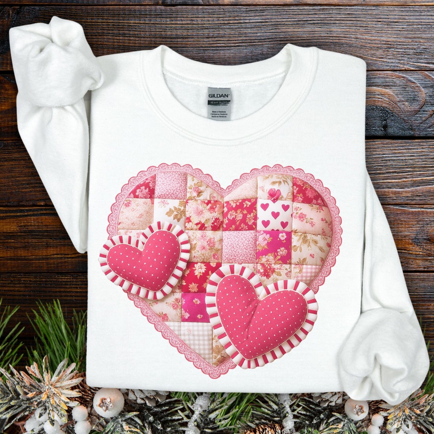 Vintage Faux Patchwork Valentine's Hearts Sweatshirt