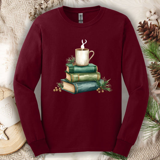 Vintage Green Books and Coffee Long Sleeve Tee
