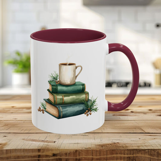 Vintage Green Books and Coffee Mug (11/15oz)