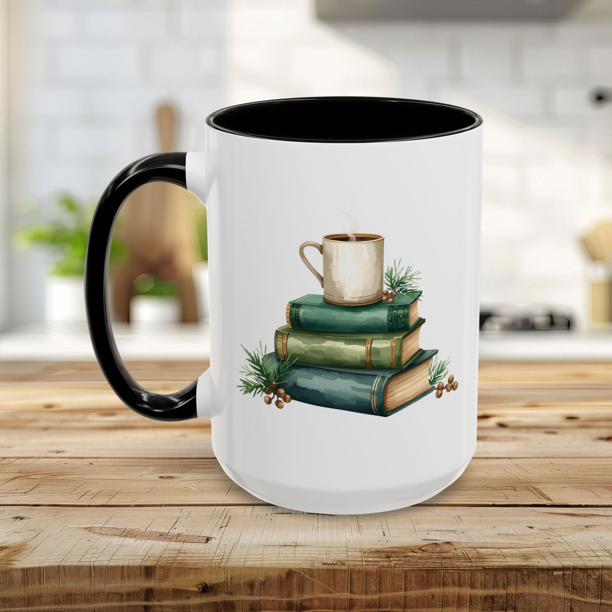 Vintage Green Books and Coffee Mug (11/15oz)