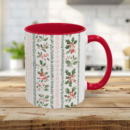Vintage Holly Berries & Pink Foliage Mug (11/15oz)