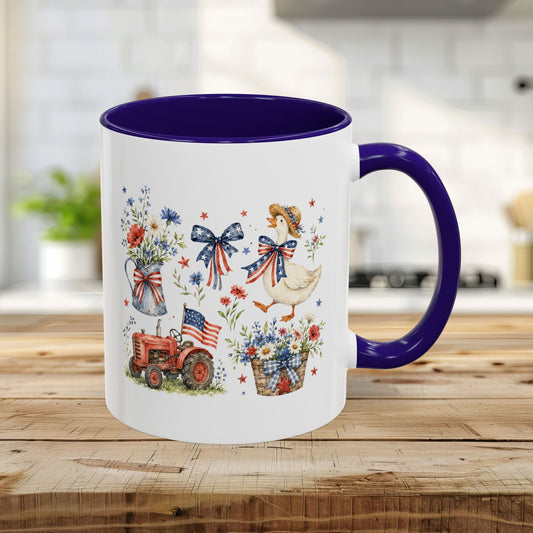 Vintage Patriotic Farmhouse with Goose Mug (11/15oz)