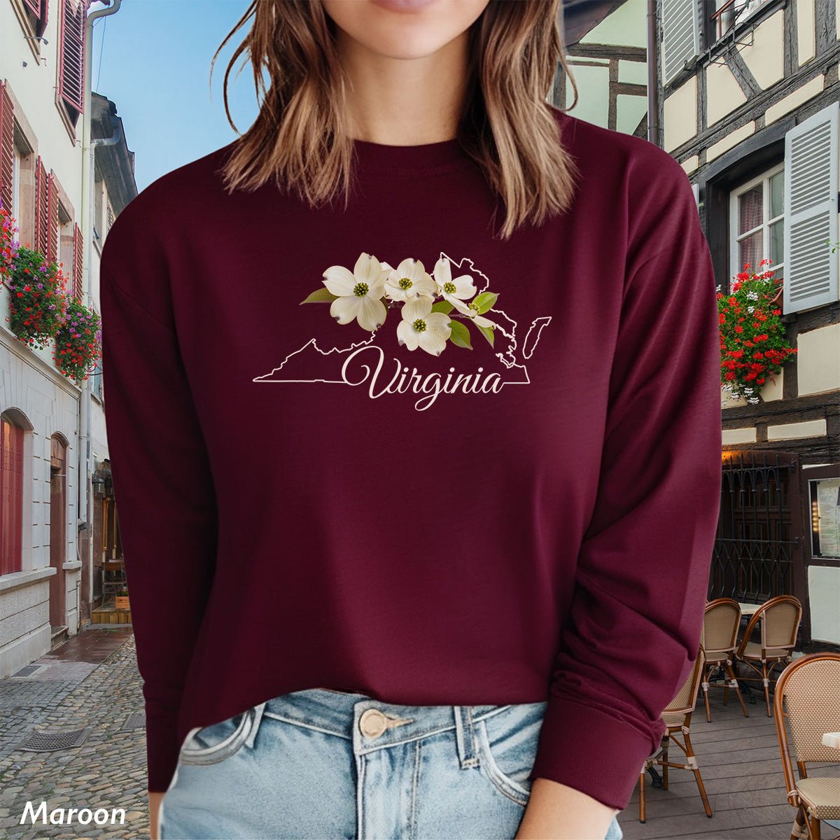 Virginia State Flower Long Sleeve Tee - Dogwood