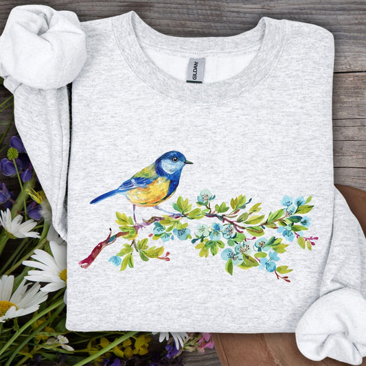 Watercolor Blue Bird on Branch Sweatshirt