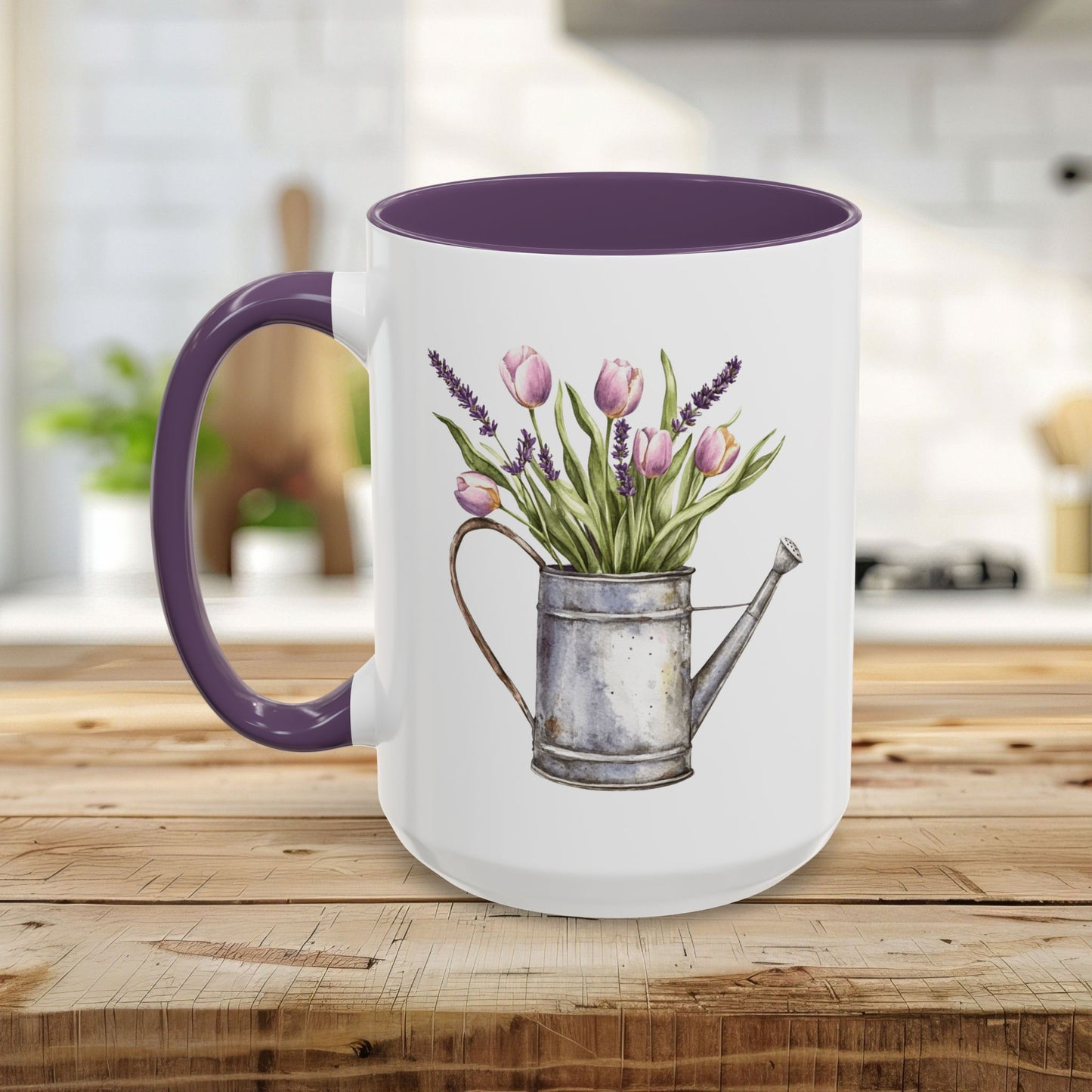 Watering Can with Purple Tulips Mug (11/15oz)