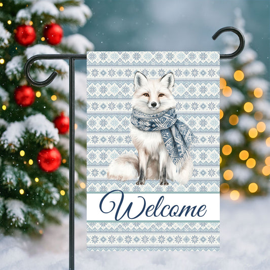 Welcome Nordic Winter Fox Garden Flag