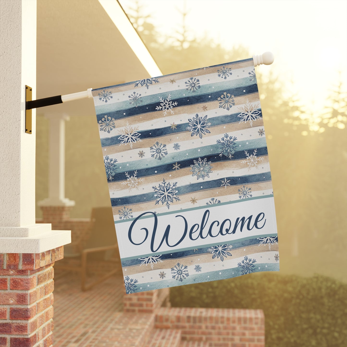 Welcome Snowflake and Boho Stripes Garden Flag