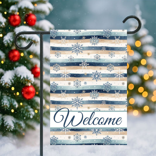 Welcome Snowflake and Boho Stripes Garden Flag