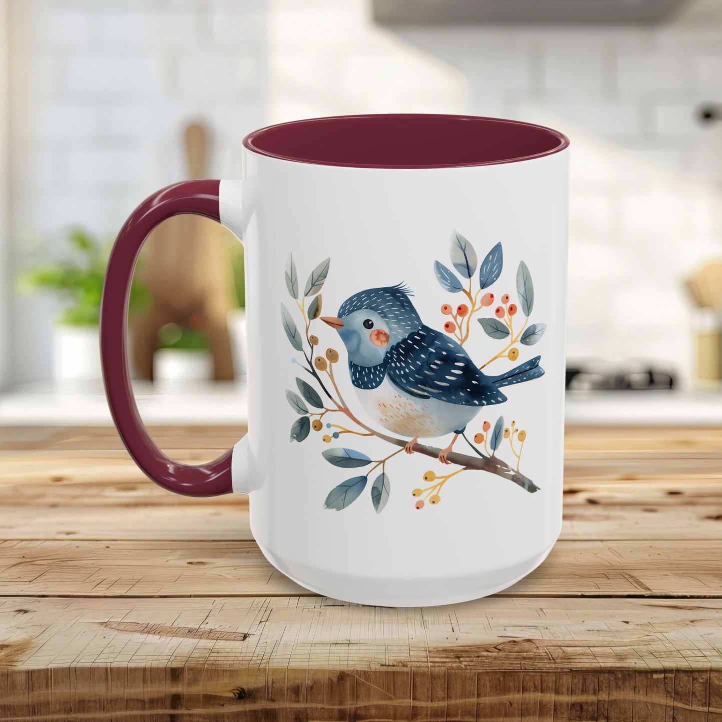 Whimsical Folkart Bluebird on Branch Mug (11/5oz)