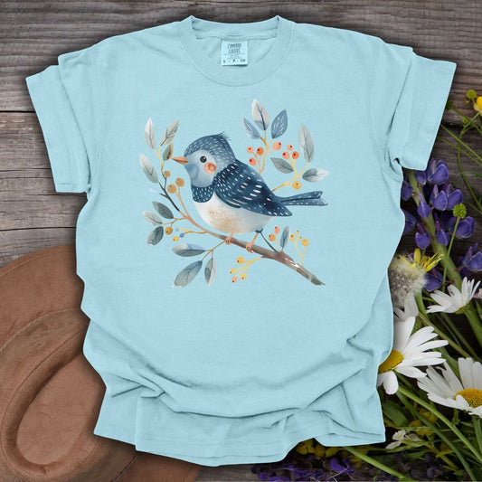 Whimsical Folkart Bluebird on Branch T-Shirt