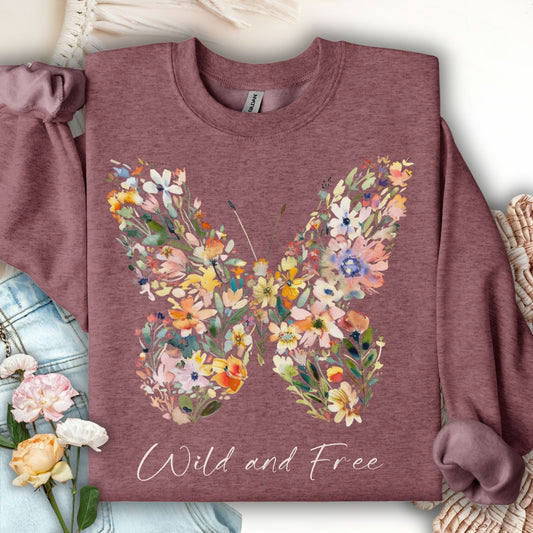 Wild and Free Wildflower Butterfly Sweatshirt