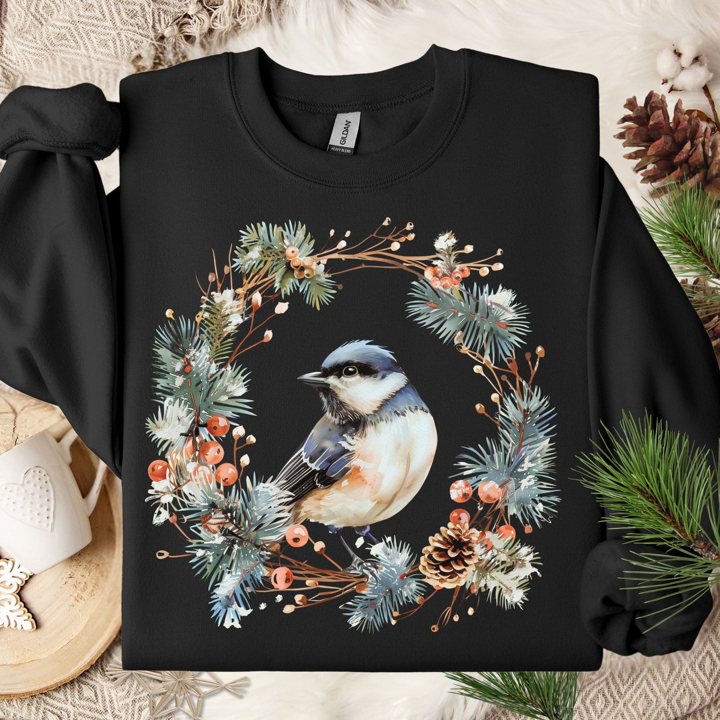 Winter Black Capped Chickadee Sweatshirt