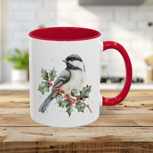 Winter Chickadee on Holly Branch Mug (11/15oz)