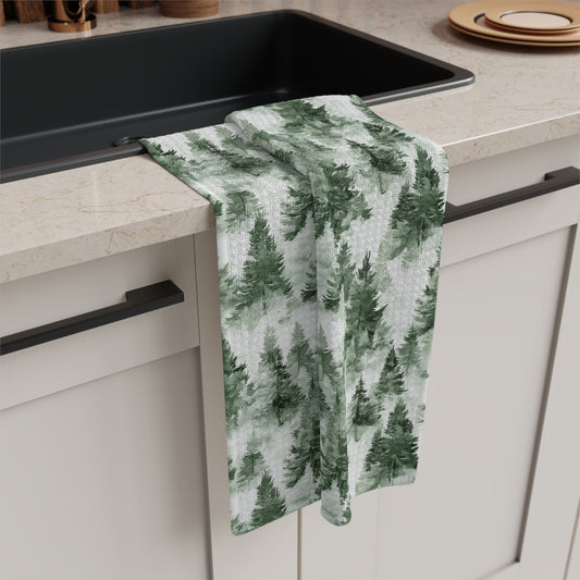 Winter Evergreen Forest Microfiber Tea Towel